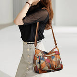 Women's Patchwork Leather Shoulder Bag with Zip Pocket