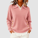 Women's Collared Knit Sweater with Gold Buttons