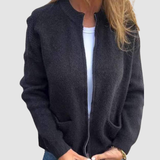 Women's Ribbed Knit Zip-Up Cardigan with Pockets