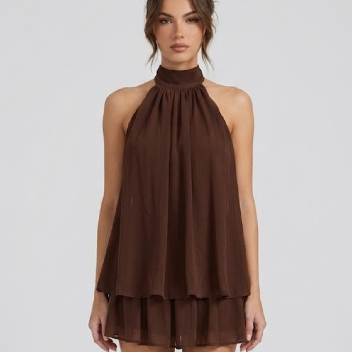 Halter Neck Layered Mini Dress