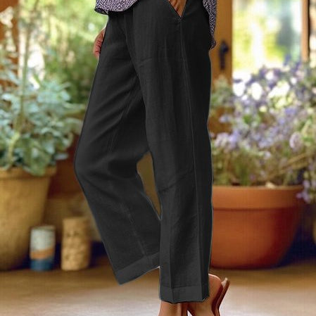 Relaxed Linen Blend Cropped Trousers