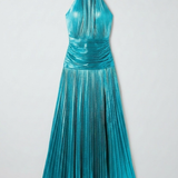 Pleated Halter High Slit Maxi Dress