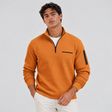 Men's Textured Quarter-Zip Pullover with Zip Pockets