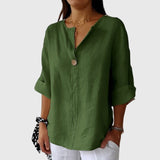 Relaxed V-Neck Linen Blend Blouse