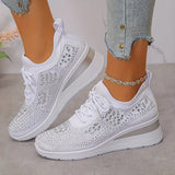 Women's Rhinestone Chunky Platform Lace-Up Sneakers