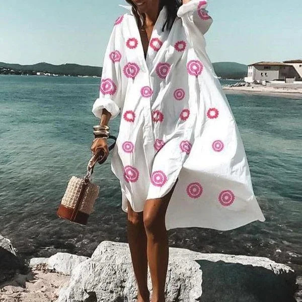 Printed Button Front Beach Cover Up