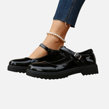 Women's Glossy Leather-Look Mary Jane Loafers