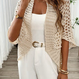 Women's Open-Knit Crochet Short Sleeve Cardigan