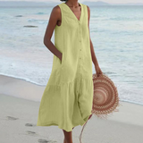 Sleeveless Button Front Midi Dress