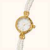 Women's Gold-Tone Watch with Natural Pearl Bracelet