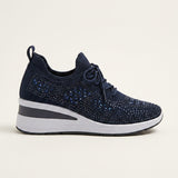 Women's Rhinestone Chunky Platform Lace-Up Sneakers