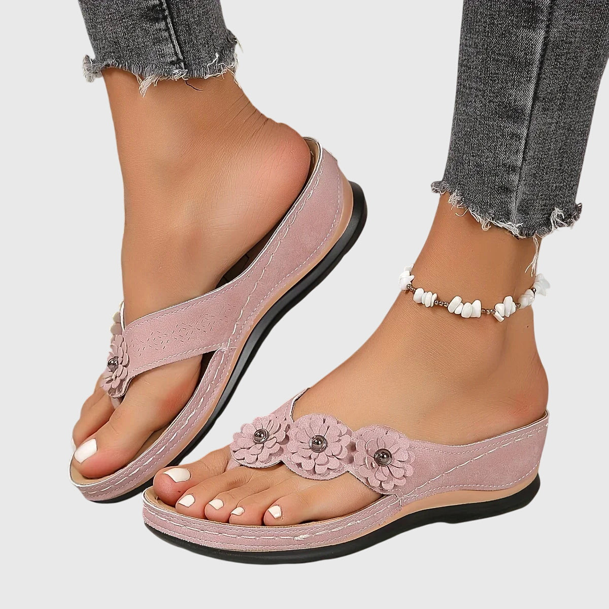 Floral Wedge Flip Flop Sandals
