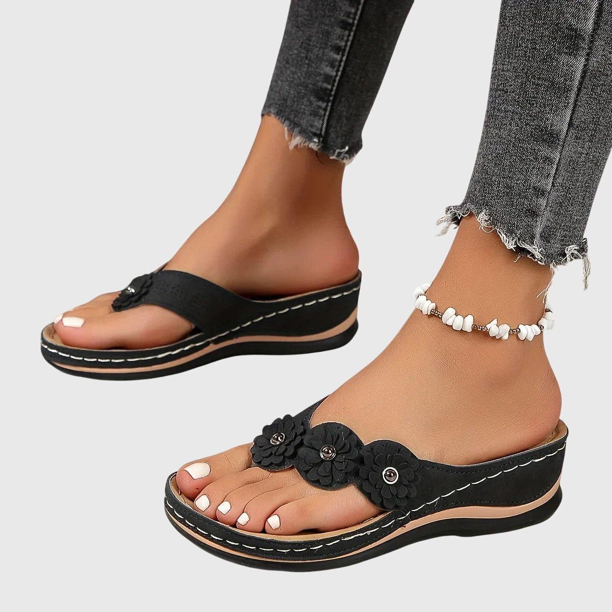 Floral Wedge Flip Flop Sandals