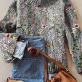 Women's Floral Embroidered High Neck Knit Sweater