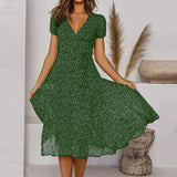 Printed V-Neck Midi Dress