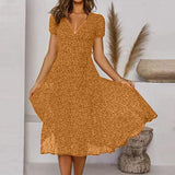 Printed V-Neck Midi Dress