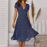 Printed V-Neck Midi Dress