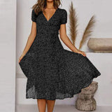 Printed V-Neck Midi Dress