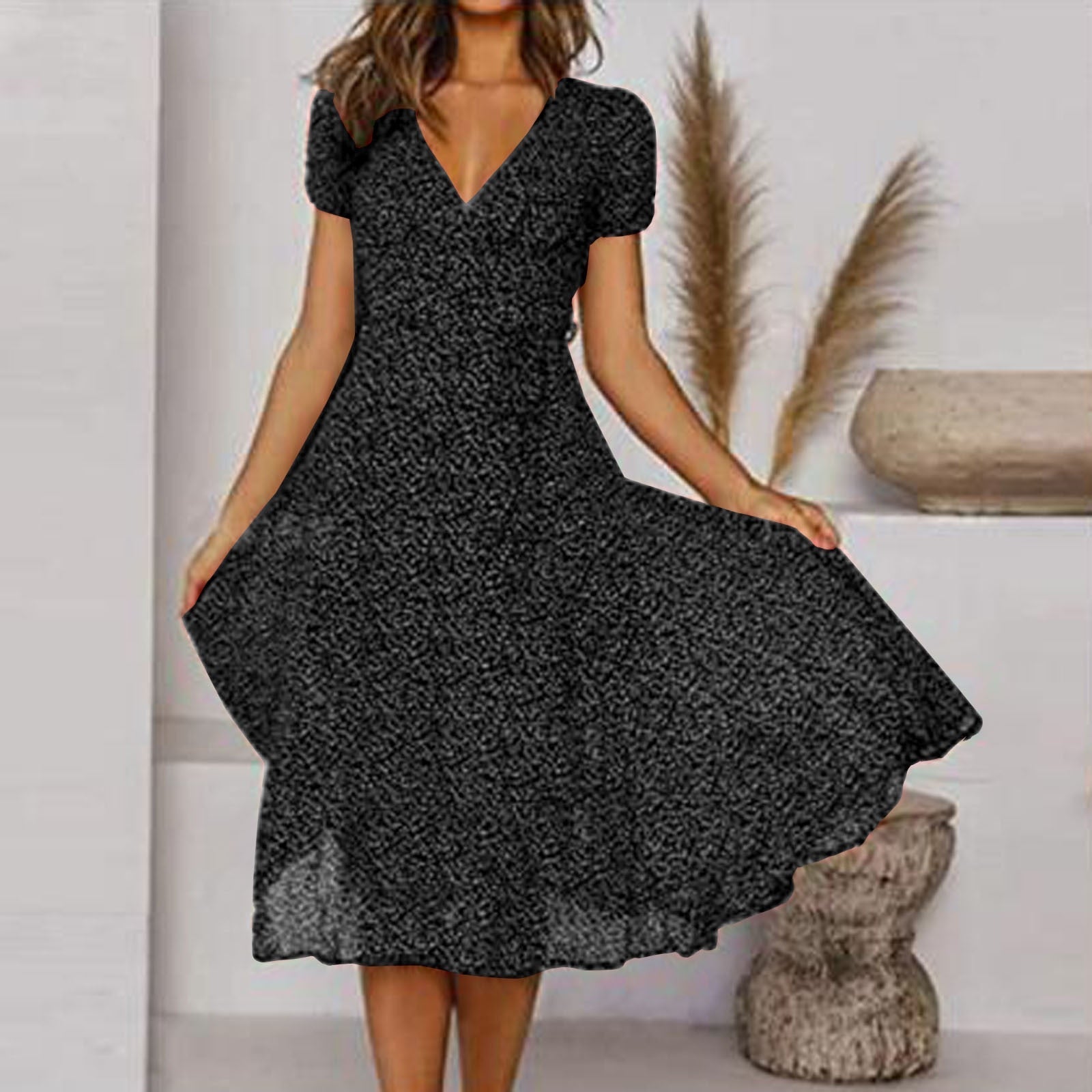 Printed V-Neck Midi Dress