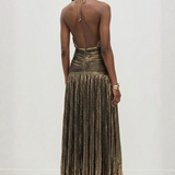 Pleated Halter High Slit Maxi Dress