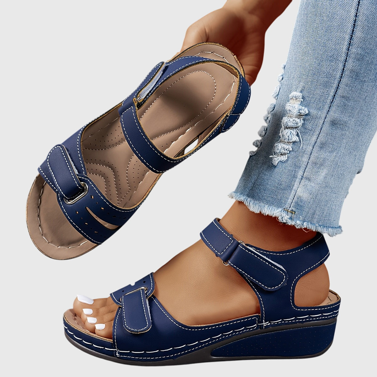 Adjustable Double Strap Wedge Sandals