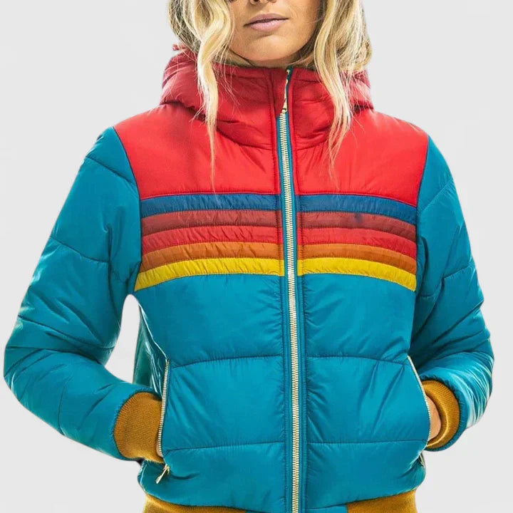 Rainbow Stripe Hooded Puffer Jacket