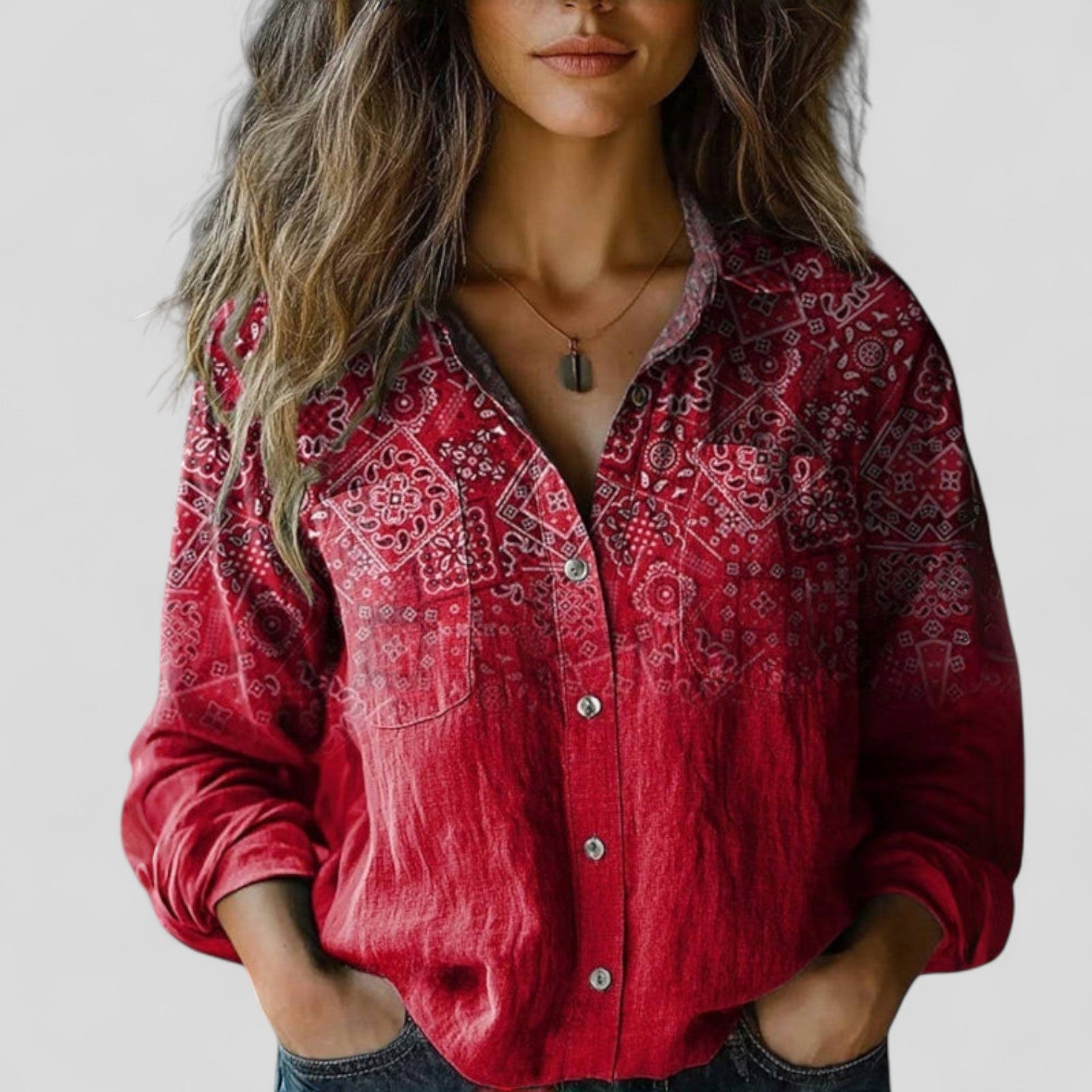 Vintage Floral Print Button Front Blouse