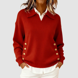 Women's Collared Knit Sweater with Gold Buttons