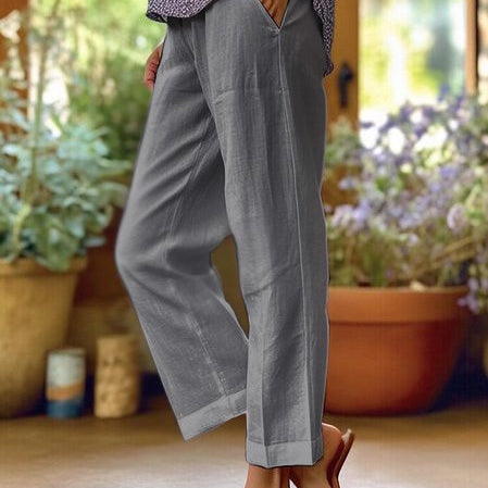 Relaxed Linen Blend Cropped Trousers