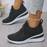 Women's Rhinestone Chunky Platform Lace-Up Sneakers