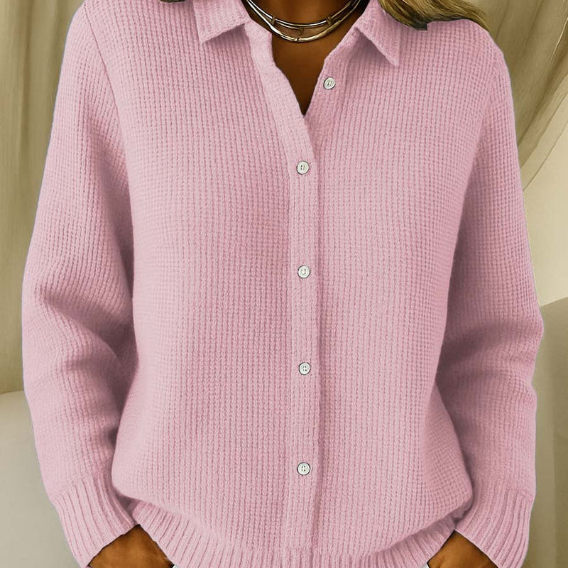 Women's Ribbed Button-Front Collared Cardigan