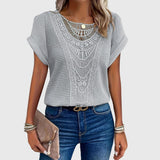 Crochet Knit Short Sleeve Blouse