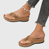 Floral Wedge Flip Flop Sandals