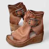 Buckle Strap Wedge Ankle Boots