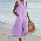 Sleeveless Button Front Midi Dress