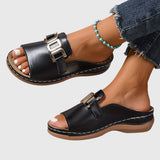 Double Buckle Platform Slide Sandals