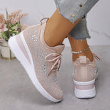 Women's Rhinestone Chunky Platform Lace-Up Sneakers