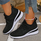 Women's Rhinestone Chunky Platform Lace-Up Sneakers
