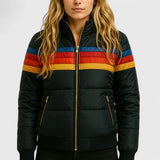 Rainbow Stripe Hooded Puffer Jacket