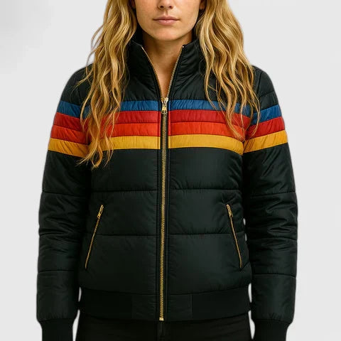 Rainbow Stripe Hooded Puffer Jacket