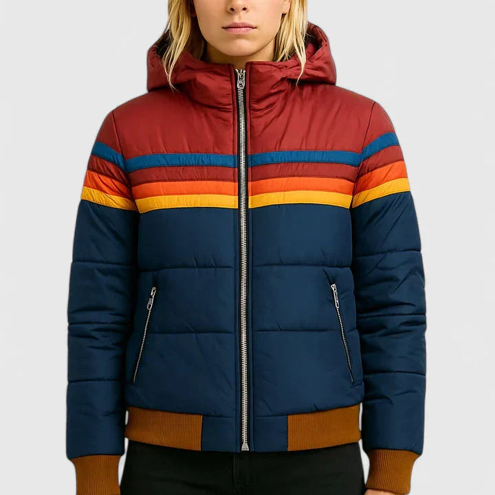 Rainbow Stripe Hooded Puffer Jacket