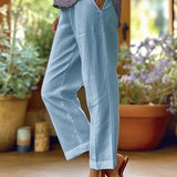 Relaxed Linen Blend Cropped Trousers