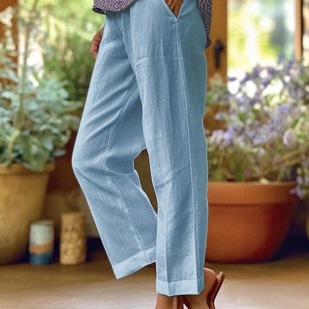 Relaxed Linen Blend Cropped Trousers