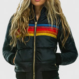 Rainbow Stripe Hooded Puffer Jacket