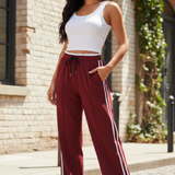 Women's Wide Leg Side Stripe Drawstring Trousers