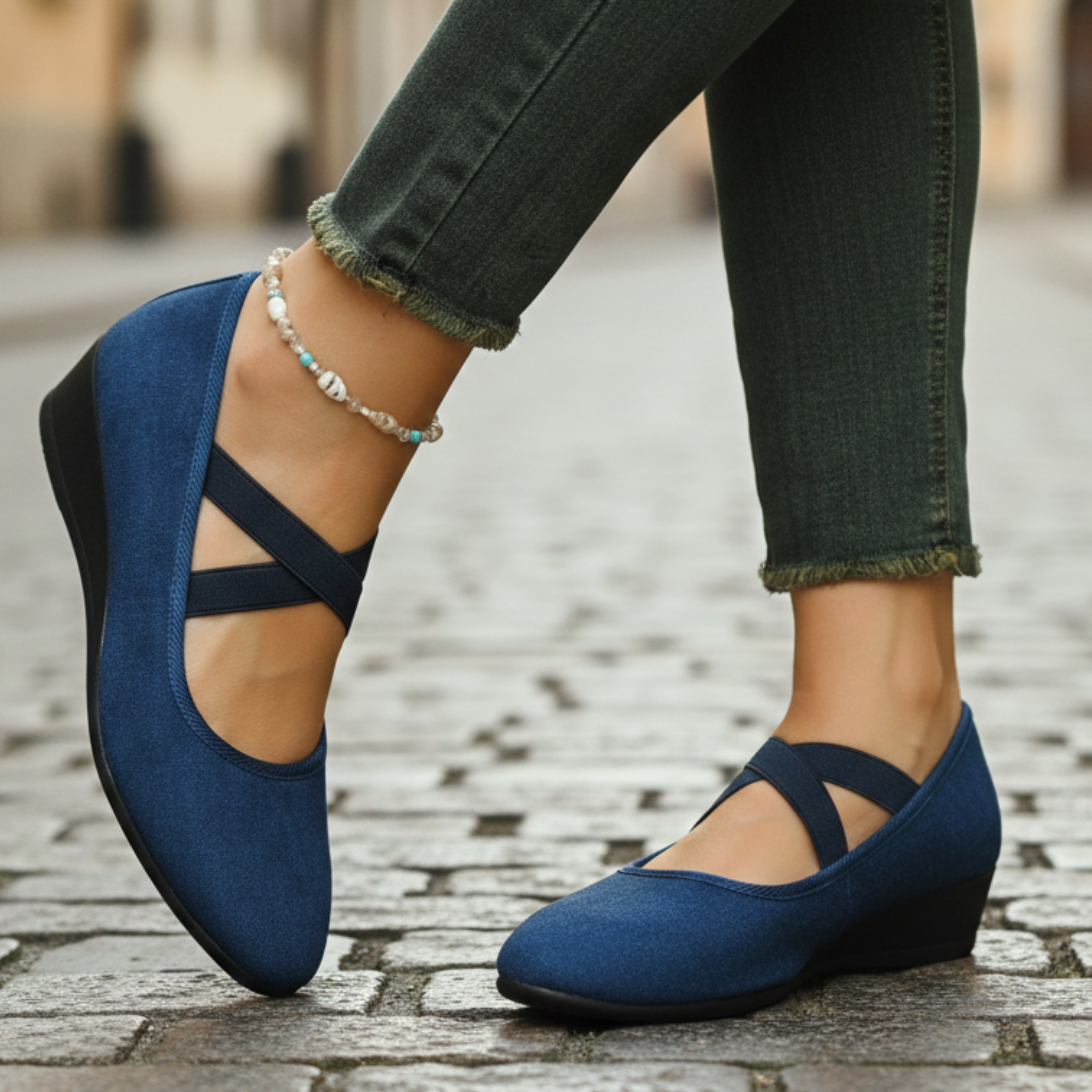 Suede-Look Wedge Shoes with Elastic Straps – Comfortable, Stylish and Versatile