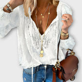 Lace Trim V-Neck Long Sleeve Blouse