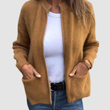 Women's Ribbed Knit Zip-Up Cardigan with Pockets