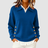 Women's Collared Knit Sweater with Gold Buttons