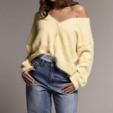 Women's Fuzzy V-Neck Button-Front Cardigan